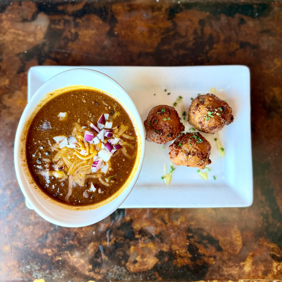 Alehouse Chili + Golden Ale Hush-Puppies